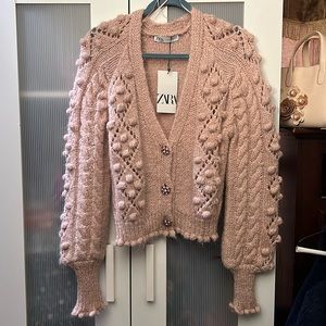 Zara pink knitted Cardigan with Jewel Button.
